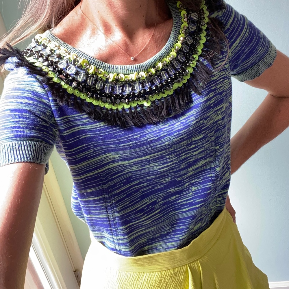 Milly Knit Blouse with Beaded and Tassel Embellished Collar - Picture 4 of 7